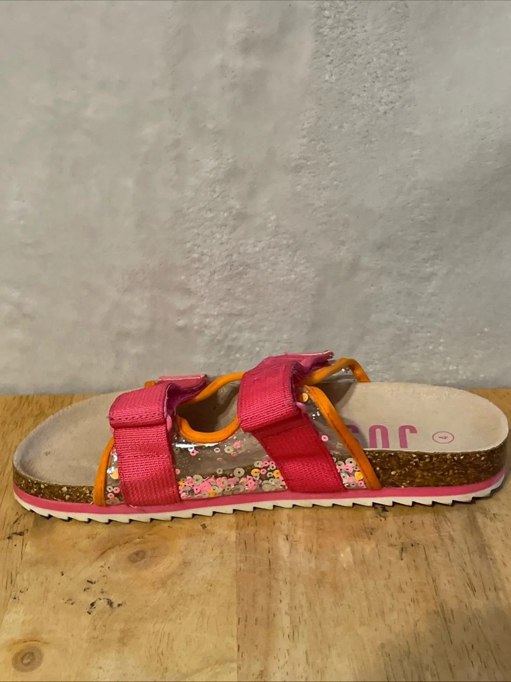 Justice Pink Sequin Strap Sandals with Orange Trim